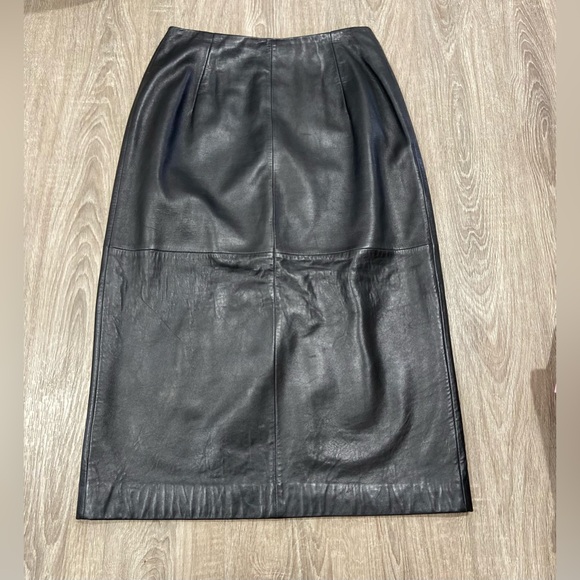 Talbots Dresses & Skirts - Talbots 100% Genuine Leather VINTAGE Lined Black Pencil Skirt Size 8